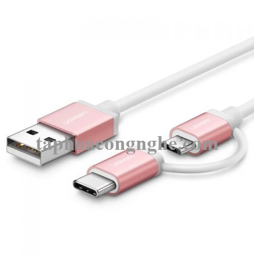 Ugreen 30542 0.5M màu Hồng Cáp USB-A sang Micro USB + USB-C cao cấp US177 30030542
